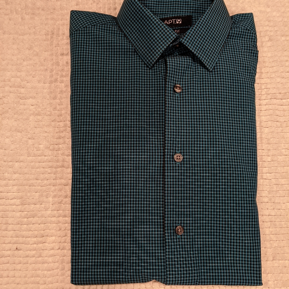 Men's Apt 9 long sleeved slim fit button down dress shirt, teal, 15.5x32/33
